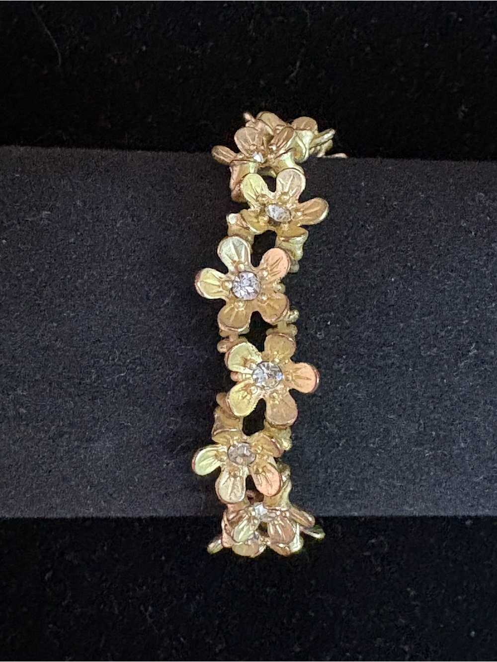 Gold Floral Bracelet with Crystal Accents — stretchy